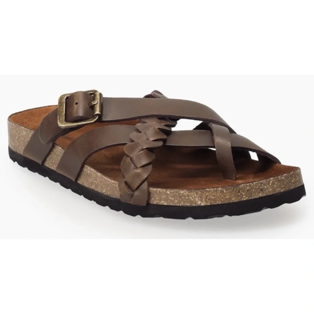 KOHL’S • Dark Brown Leather Strappy Criss-Cross Slide Sandals, 9 - Picture 16 of 16